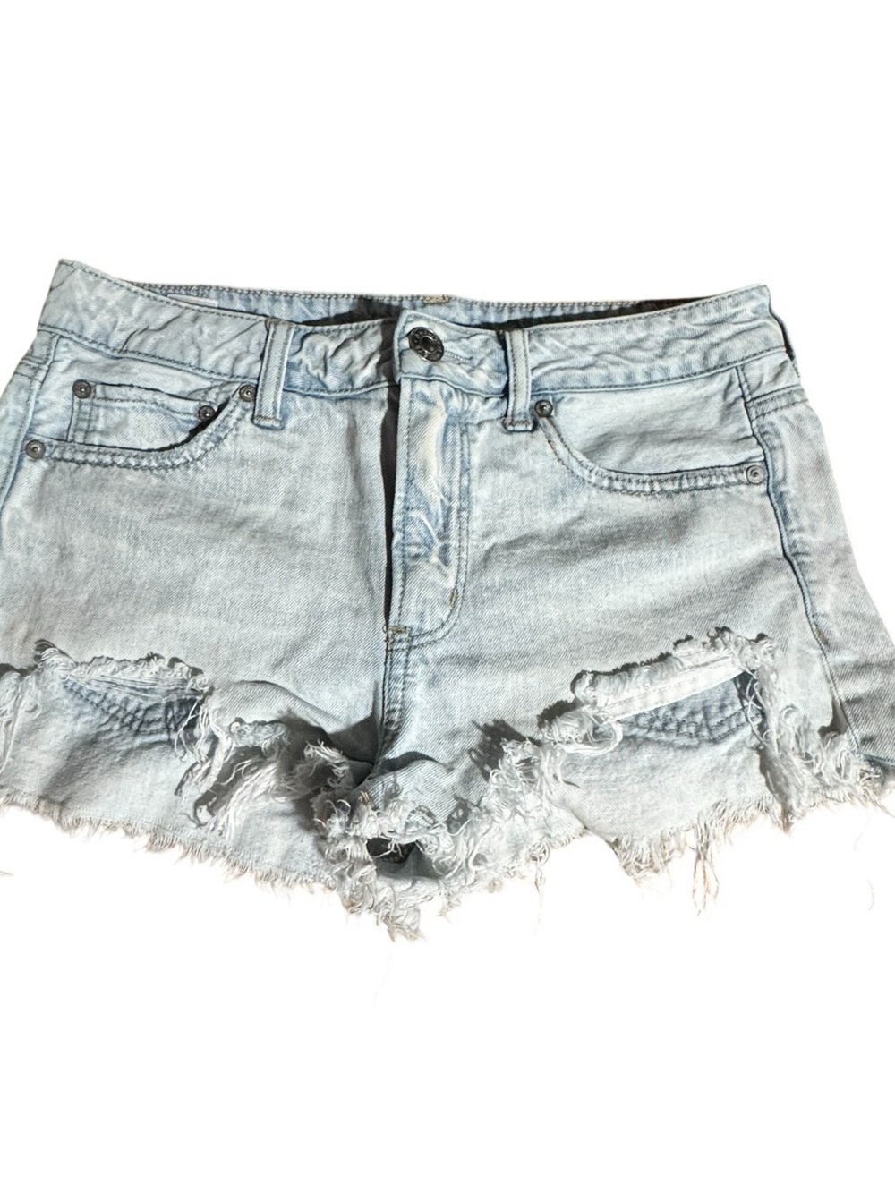 American Eagle Women’s Frayed Light Wash Distressed Denim Shorts Tomgirl Size 6